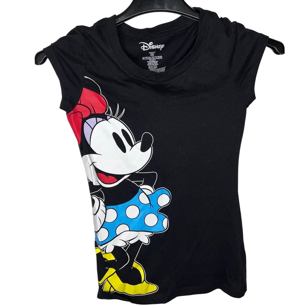 Disney Minnie Mouse Black Graphic T Shirt Women's S CH‎ 3 5 Short Sleeve